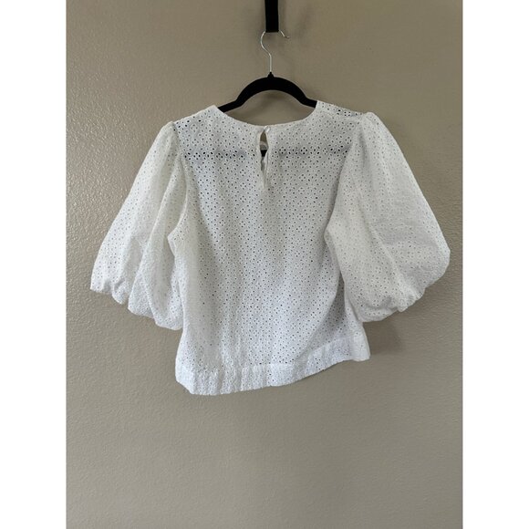 Joe's Women's White Eyelet Puffy Sleeve Blouse, size medium pullover 100% cotton - Picture 6 of 7
